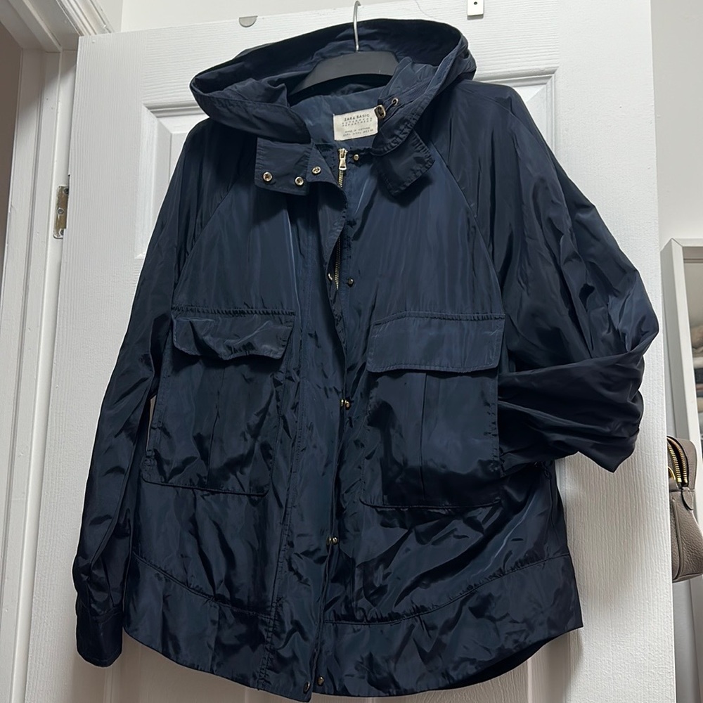 Zara water repellent navy jacket size L